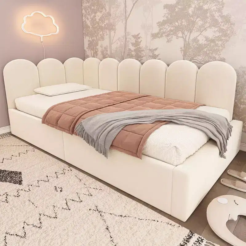 Divano letto singolo imbottito con piattaforma e contenitore idraulico, struttura a doghe in metallo, letto singolo moderno per camera da letto e cameretta per bambini