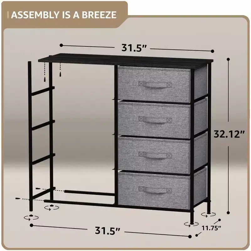 Cassettiera a 8 cassetti - Unità contenitore con struttura in acciaio, piano in legno, cassetti in tessuto - per camera da letto, armadio, ufficio e altro ancora