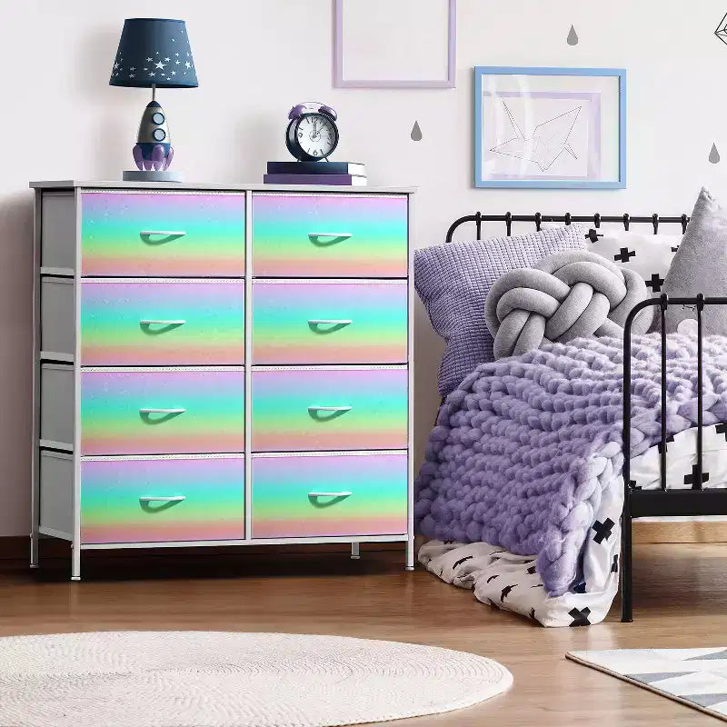 Cassettiera a 8 cassetti - Unità contenitore con struttura in acciaio, piano in legno, cassetti in tessuto - per camera da letto, armadio, ufficio e altro ancora