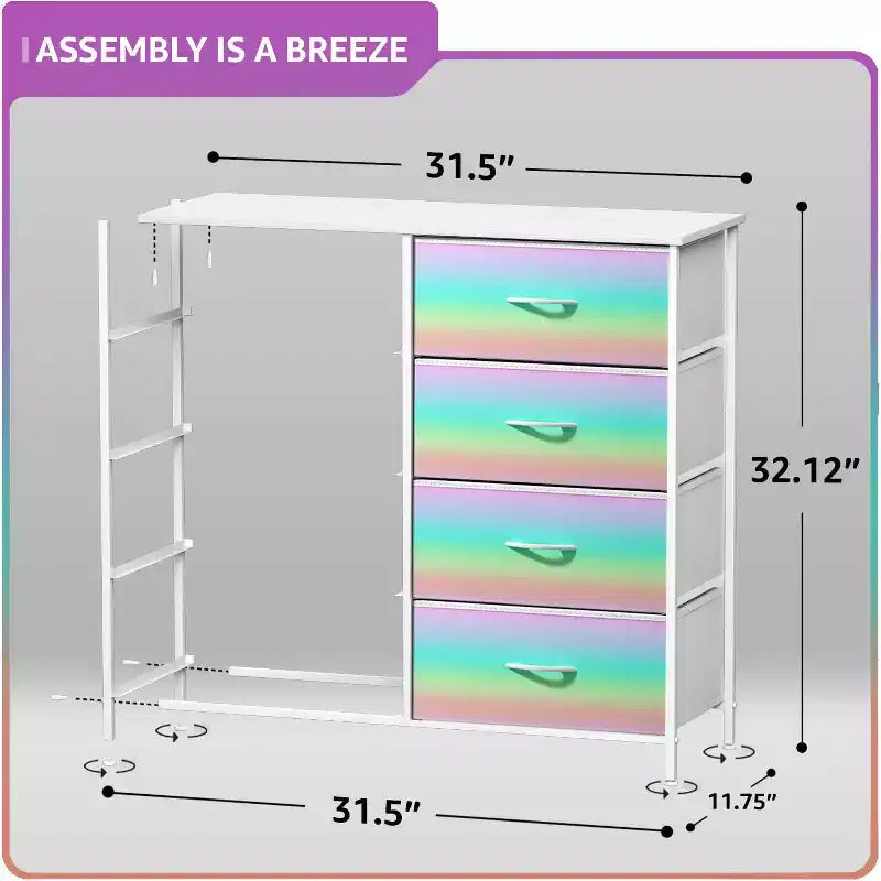Cassettiera a 8 cassetti - Unità contenitore con struttura in acciaio, piano in legno, cassetti in tessuto - per camera da letto, armadio, ufficio e altro ancora