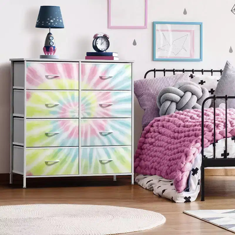 Cassettiera a 8 cassetti - Unità contenitore con struttura in acciaio, piano in legno, cassetti in tessuto - per camera da letto, armadio, ufficio e altro ancora