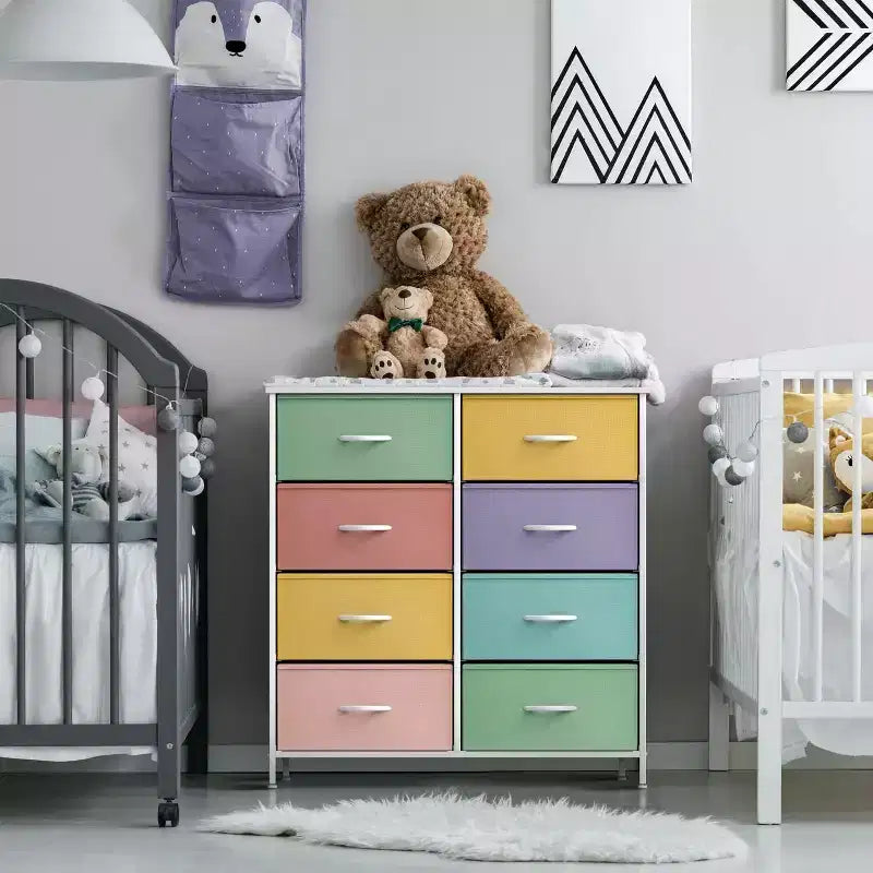 Cassettiera a 8 cassetti - Unità contenitore con struttura in acciaio, piano in legno, cassetti in tessuto - per camera da letto, armadio, ufficio e altro ancora