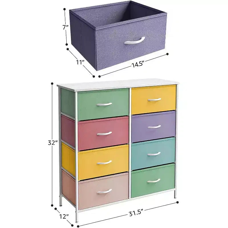 Cassettiera a 8 cassetti - Unità contenitore con struttura in acciaio, piano in legno, cassetti in tessuto - per camera da letto, armadio, ufficio e altro ancora
