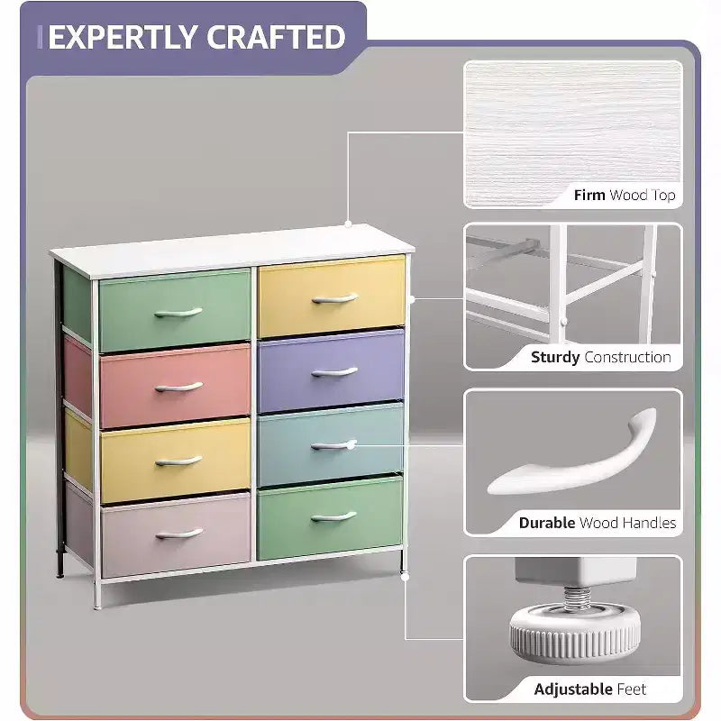 Cassettiera a 8 cassetti - Unità contenitore con struttura in acciaio, piano in legno, cassetti in tessuto - per camera da letto, armadio, ufficio e altro ancora