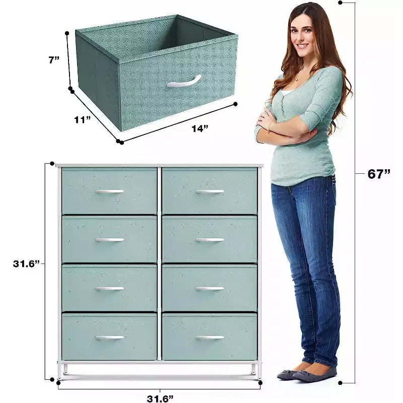 Cassettiera a 8 cassetti - Unità contenitore con struttura in acciaio, piano in legno, cassetti in tessuto - per camera da letto, armadio, ufficio e altro ancora