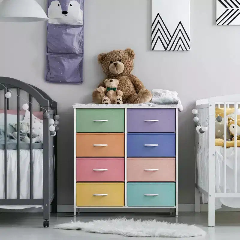 Cassettiera a 8 cassetti - Unità contenitore con struttura in acciaio, piano in legno, cassetti in tessuto - per camera da letto, armadio, ufficio e altro ancora