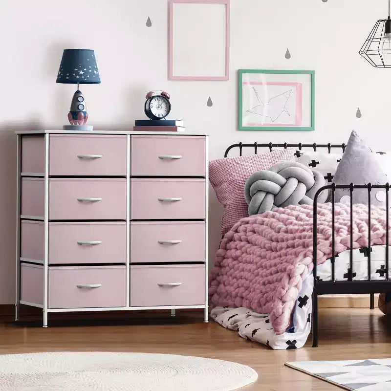 Cassettiera a 8 cassetti - Unità contenitore con struttura in acciaio, piano in legno, cassetti in tessuto - per camera da letto, armadio, ufficio e altro ancora