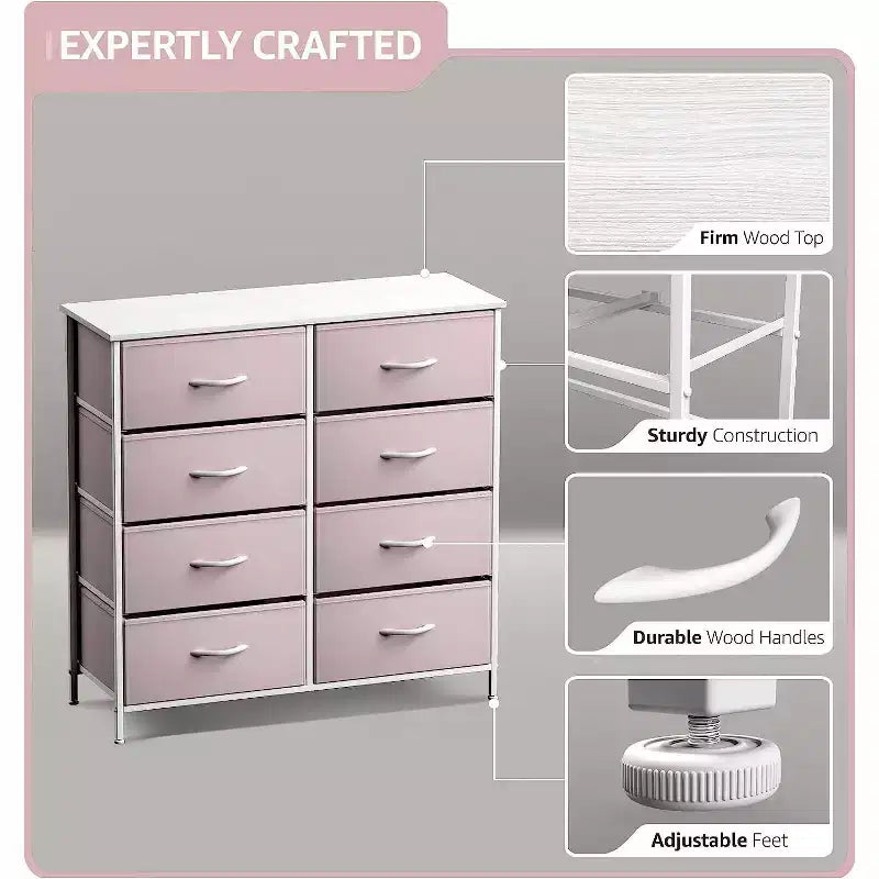 Cassettiera a 8 cassetti - Unità contenitore con struttura in acciaio, piano in legno, cassetti in tessuto - per camera da letto, armadio, ufficio e altro ancora