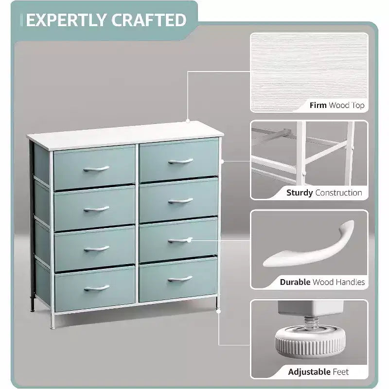 Cassettiera a 8 cassetti - Unità contenitore con struttura in acciaio, piano in legno, cassetti in tessuto - per camera da letto, armadio, ufficio e altro ancora