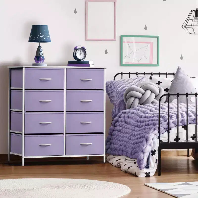 Cassettiera a 8 cassetti - Unità contenitore con struttura in acciaio, piano in legno, cassetti in tessuto - per camera da letto, armadio, ufficio e altro ancora