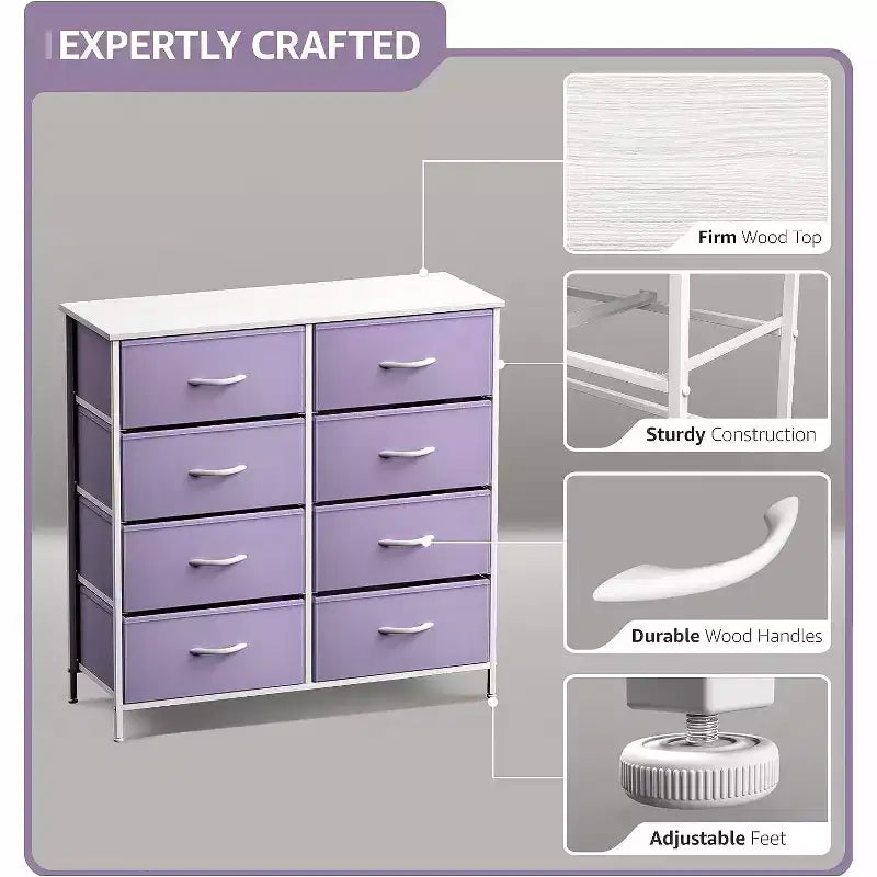 Cassettiera a 8 cassetti - Unità contenitore con struttura in acciaio, piano in legno, cassetti in tessuto - per camera da letto, armadio, ufficio e altro ancora