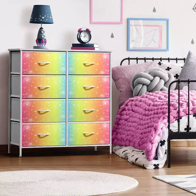 Cassettiera a 8 cassetti - Unità contenitore con struttura in acciaio, piano in legno, cassetti in tessuto - per camera da letto, armadio, ufficio e altro ancora