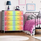 Cassettiera a 8 cassetti - Unità contenitore con struttura in acciaio, piano in legno, cassetti in tessuto - per camera da letto, armadio, ufficio e altro ancora