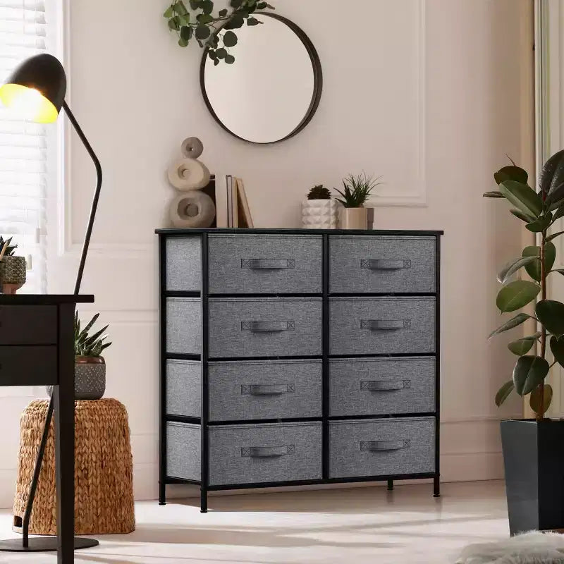 Cassettiera a 8 cassetti - Unità contenitore con struttura in acciaio, piano in legno, cassetti in tessuto - per camera da letto, armadio, ufficio e altro ancora