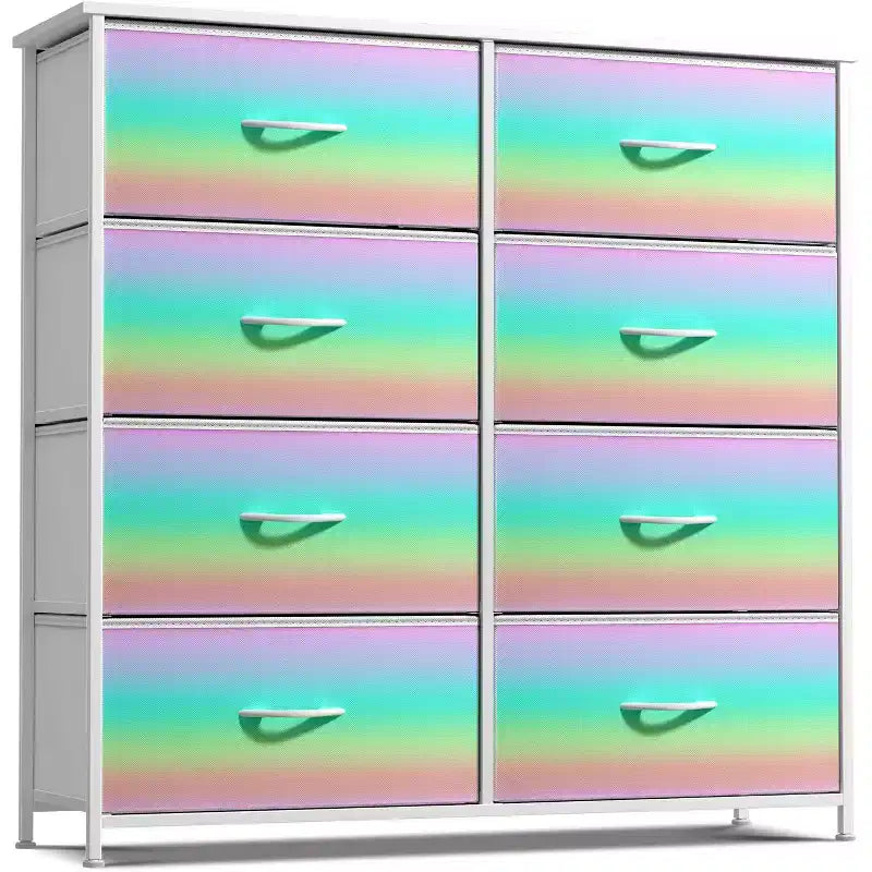 Cassettiera a 8 cassetti - Unità contenitore con struttura in acciaio, piano in legno, cassetti in tessuto - per camera da letto, armadio, ufficio e altro ancora