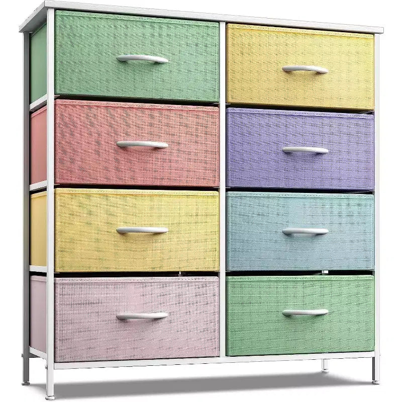 Cassettiera a 8 cassetti - Unità contenitore con struttura in acciaio, piano in legno, cassetti in tessuto - per camera da letto, armadio, ufficio e altro ancora