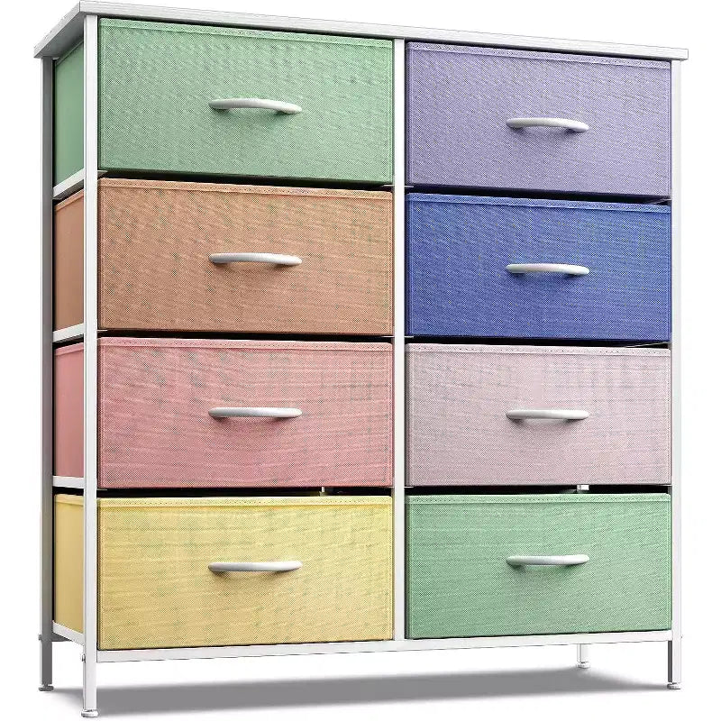 Cassettiera a 8 cassetti - Unità contenitore con struttura in acciaio, piano in legno, cassetti in tessuto - per camera da letto, armadio, ufficio e altro ancora