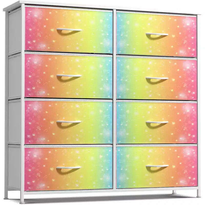 Cassettiera a 8 cassetti - Unità contenitore con struttura in acciaio, piano in legno, cassetti in tessuto - per camera da letto, armadio, ufficio e altro ancora