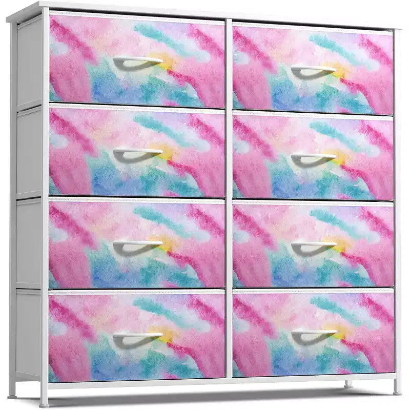 Cassettiera a 8 cassetti - Unità contenitore con struttura in acciaio, piano in legno, cassetti in tessuto - per camera da letto, armadio, ufficio e altro ancora