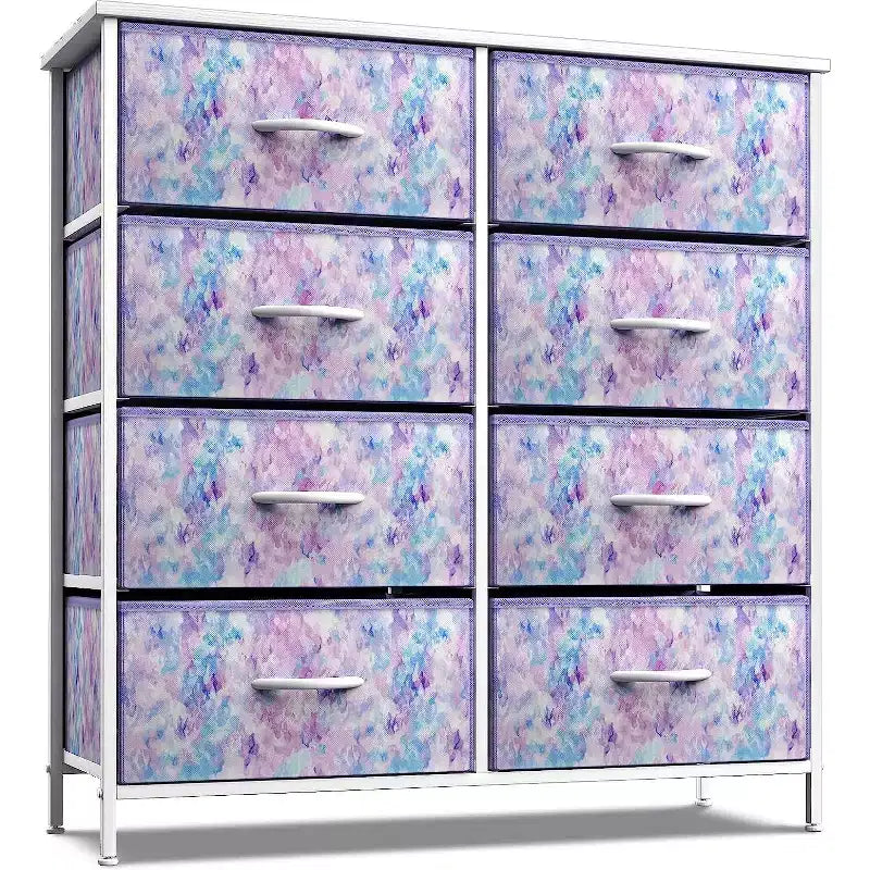 Cassettiera a 8 cassetti - Unità contenitore con struttura in acciaio, piano in legno, cassetti in tessuto - per camera da letto, armadio, ufficio e altro ancora