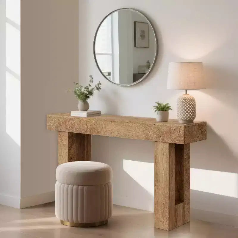 Consolle in rovere rustico da 63 pollici, tavolo da ingresso stretto in stile rustico con ripiano aperto per soggiorno, corridoio, retro divano