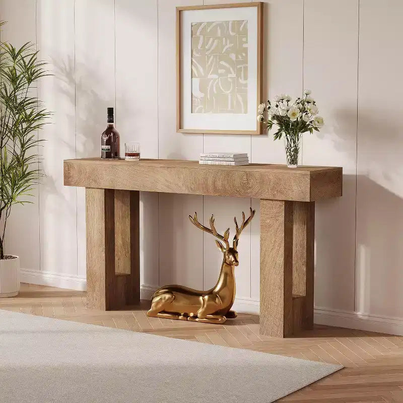 Consolle in rovere rustico da 63 pollici, tavolo da ingresso stretto in stile rustico con ripiano aperto per soggiorno, corridoio, retro divano
