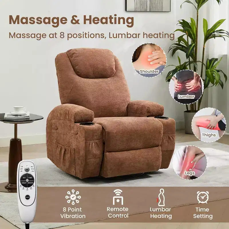 Poltrona Reclinabile, Poltrona Reclinabile Girevole a 360° per Adulti, per Soggiorno, Camera da Letto, Casa