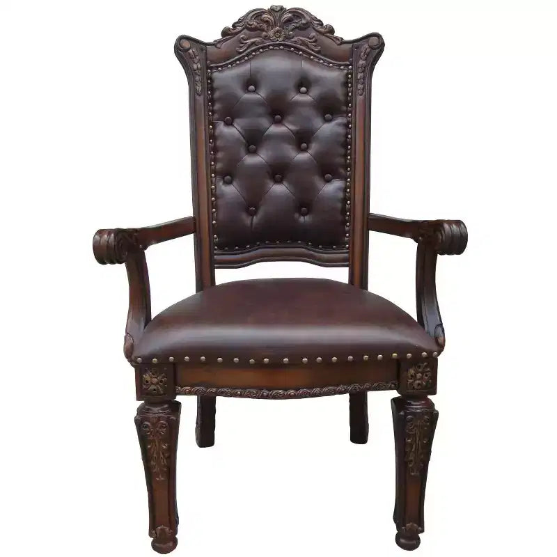 Sedie da pranzo con braccioli in ecopelle trapuntata marrone e redwood e legno massello (confezione da 2)