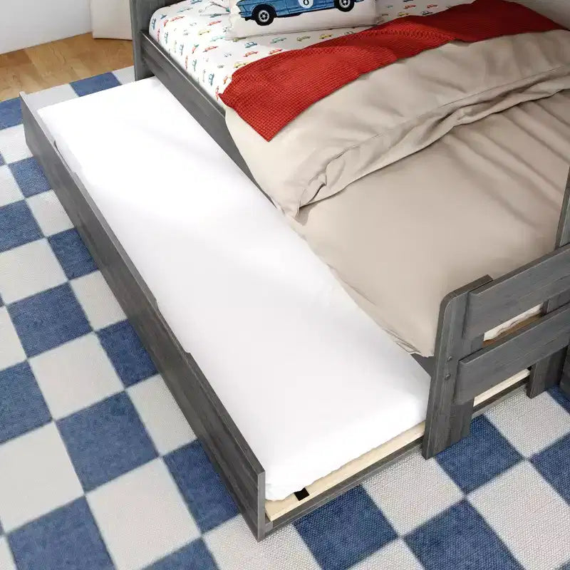 Letto a Castello Moderno a Due Letti con Scala e Letto Estraibile