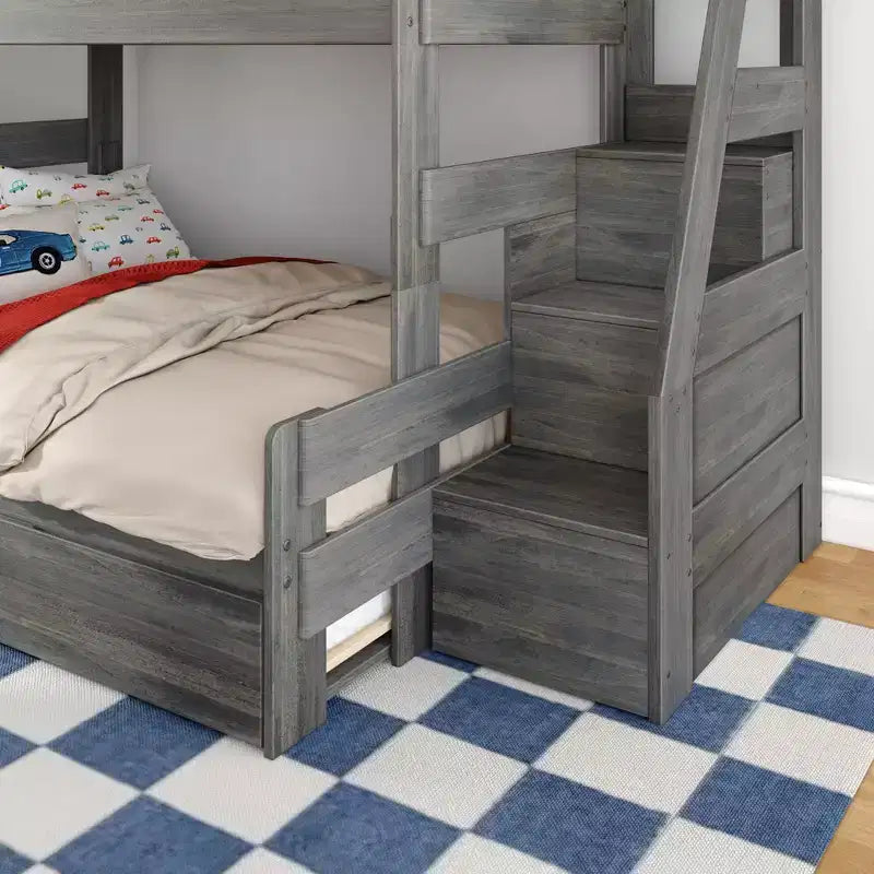 Letto a Castello Moderno a Due Letti con Scala e Letto Estraibile