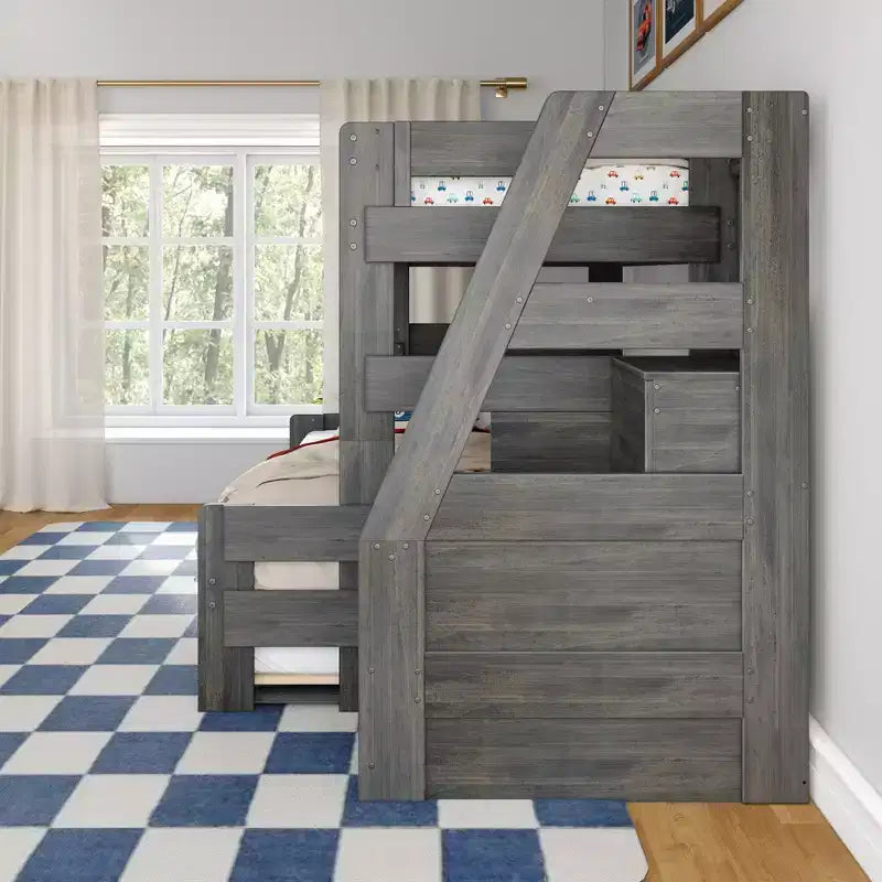 Letto a Castello Moderno a Due Letti con Scala e Letto Estraibile