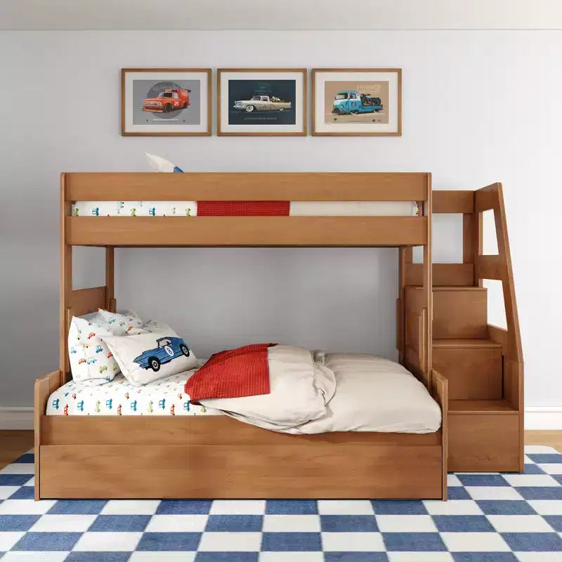 Letto a Castello Moderno a Due Letti con Scala e Letto Estraibile