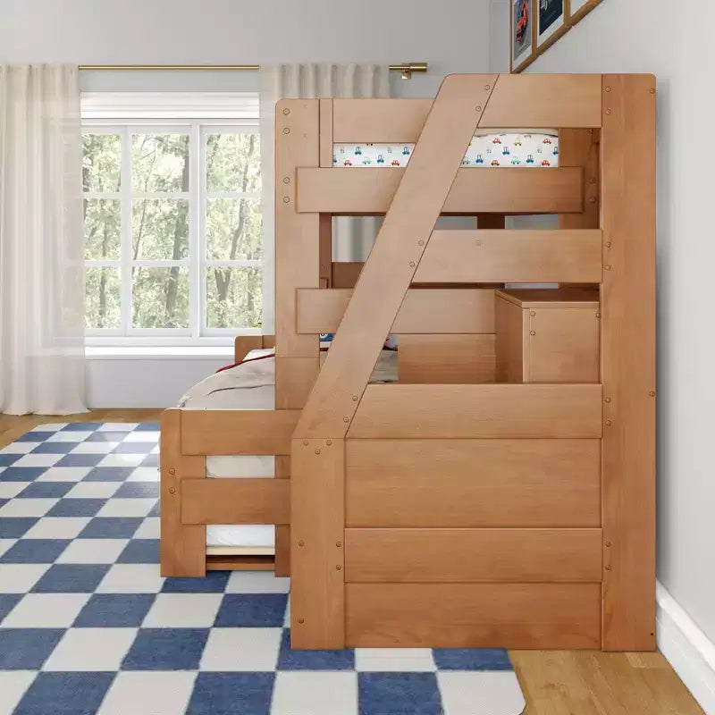 Letto a Castello Moderno a Due Letti con Scala e Letto Estraibile