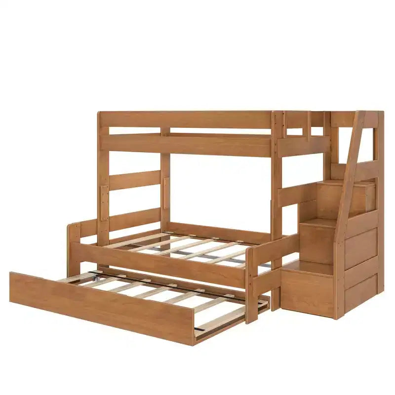 Letto a Castello Moderno a Due Letti con Scala e Letto Estraibile