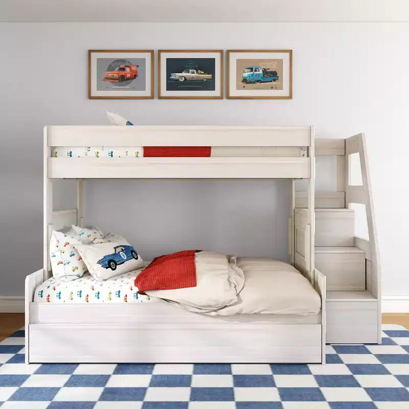 Letto a Castello Moderno a Due Letti con Scala e Letto Estraibile