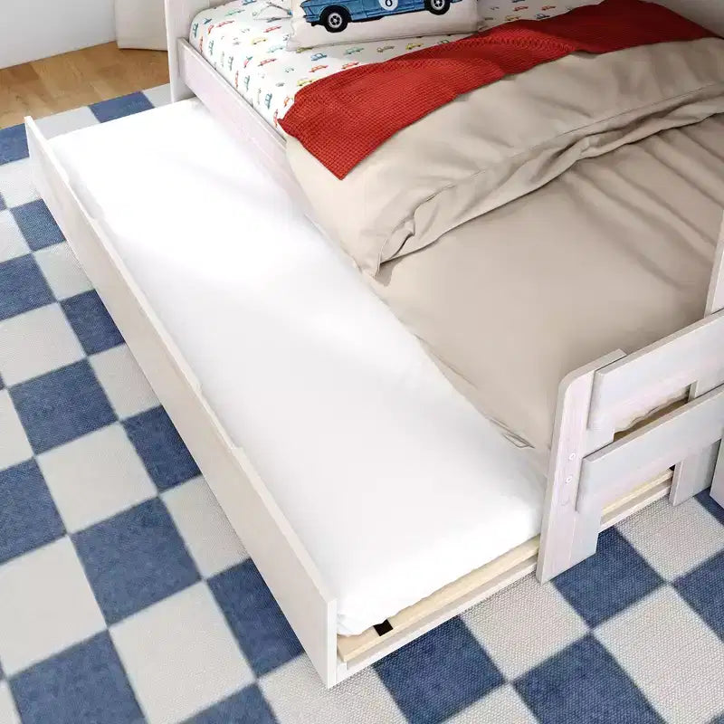 Letto a Castello Moderno a Due Letti con Scala e Letto Estraibile