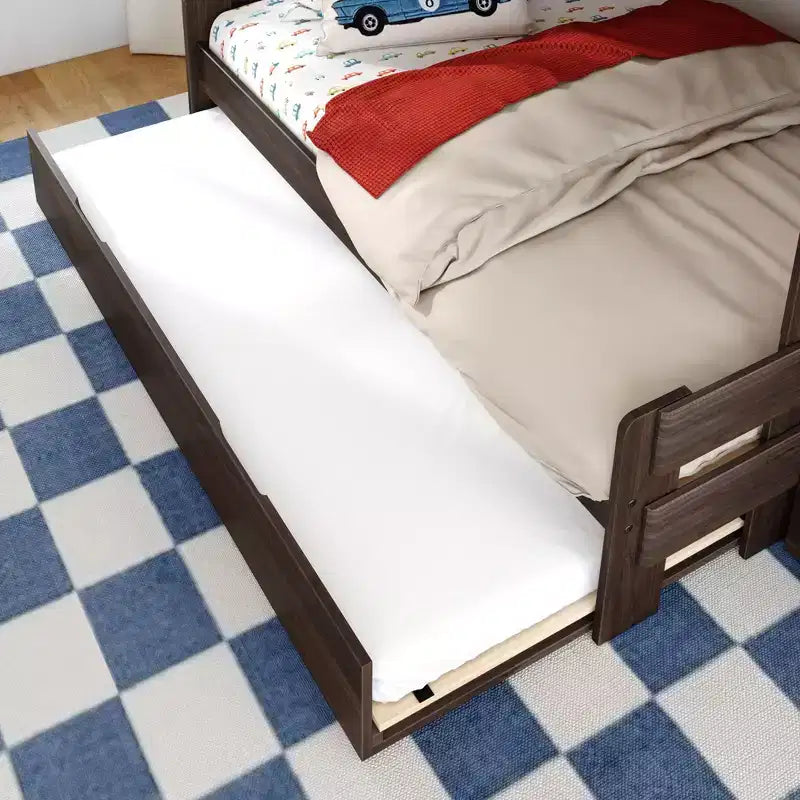 Letto a Castello Moderno a Due Letti con Scala e Letto Estraibile