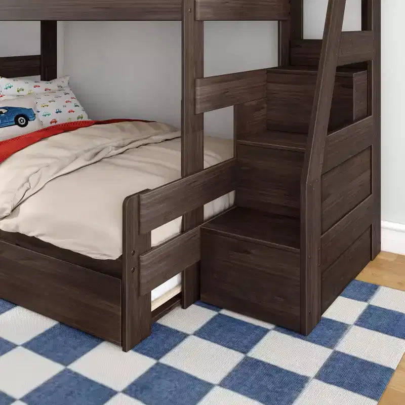 Letto a Castello Moderno a Due Letti con Scala e Letto Estraibile