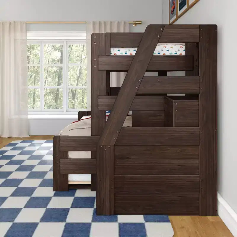 Letto a Castello Moderno a Due Letti con Scala e Letto Estraibile