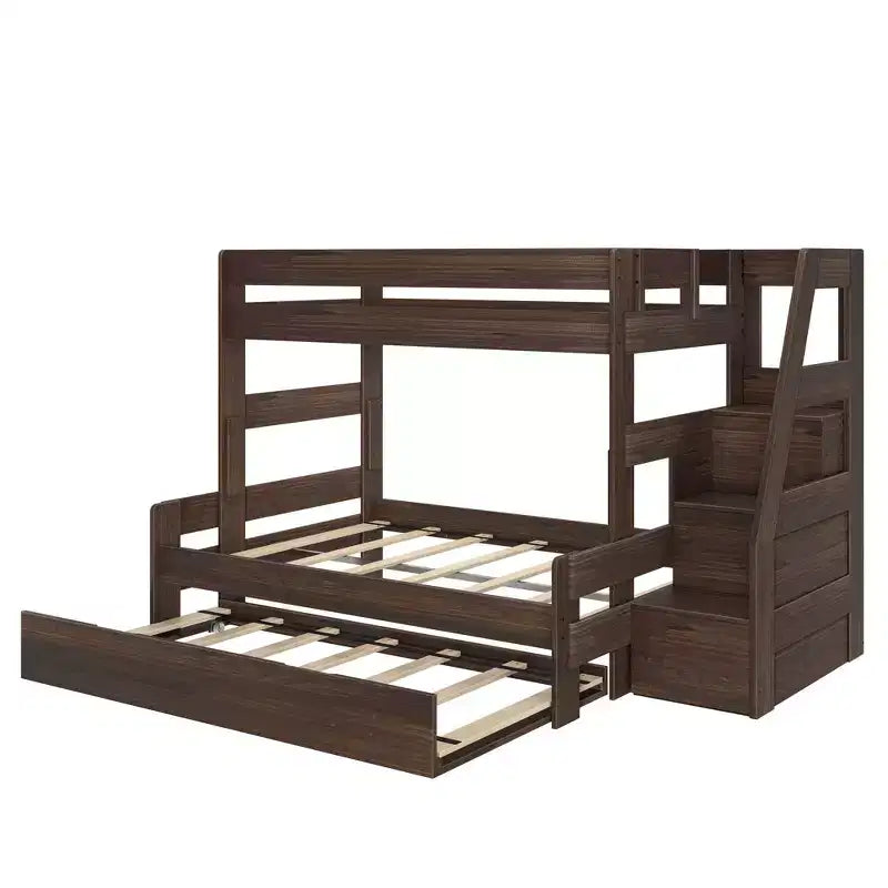 Letto a Castello Moderno a Due Letti con Scala e Letto Estraibile