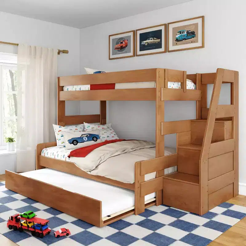 Letto a Castello Moderno a Due Letti con Scala e Letto Estraibile