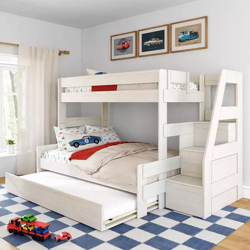 Letto a Castello Moderno a Due Letti con Scala e Letto Estraibile