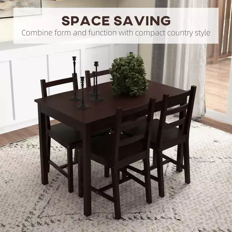 Tavolo da pranzo in stile moderno e sedie con schienale piatto per cucina, sala da pranzo, piccola sala da pranzo vintage con struttura in legno massello (5 pezzi)