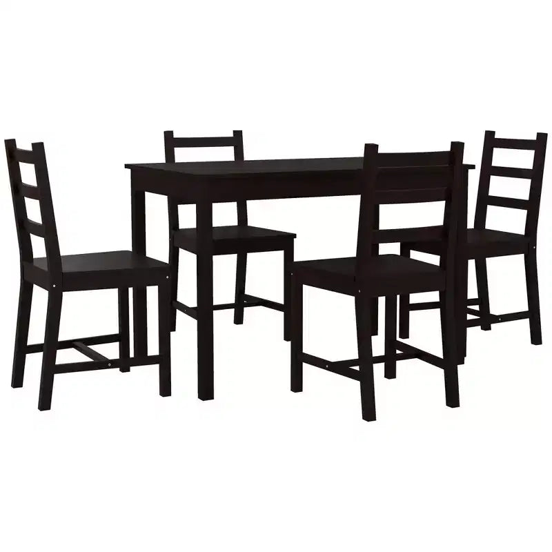 Tavolo da pranzo in stile moderno e sedie con schienale piatto per cucina, sala da pranzo, piccola sala da pranzo vintage con struttura in legno massello (5 pezzi)