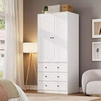 Armadio Guardaroba con 3 Cassetti e 2 Ante, Armadio Moderno in Legno per Camera da Letto, Armadio Alto Bianco Resistente
