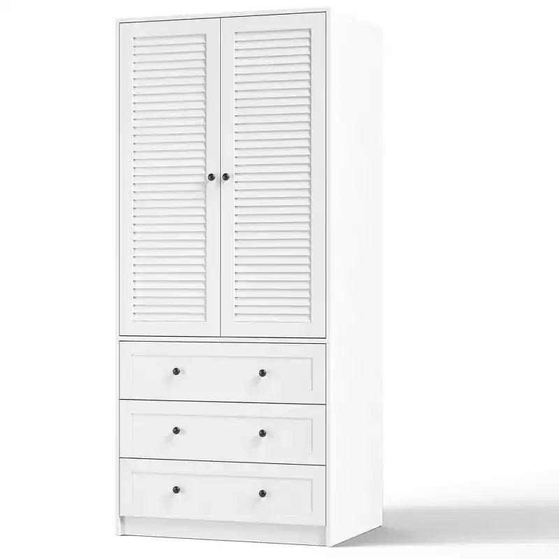 Armadio Guardaroba con 3 Cassetti e 2 Ante, Armadio Moderno in Legno per Camera da Letto, Armadio Alto Bianco Resistente