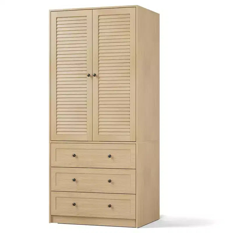 Armadio Guardaroba con 3 Cassetti e 2 Ante, Armadio Moderno in Legno per Camera da Letto, Armadio Alto Bianco Resistente