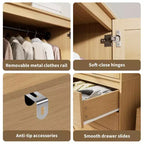 Armadio Guardaroba con 3 Cassetti e 2 Ante, Armadio Moderno in Legno per Camera da Letto, Armadio Alto Bianco Resistente