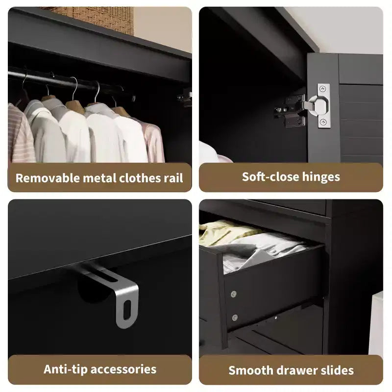 Armadio Guardaroba con 3 Cassetti e 2 Ante, Armadio Moderno in Legno per Camera da Letto, Armadio Alto Bianco Resistente