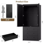 Armadio Guardaroba con 3 Cassetti e 2 Ante, Armadio Moderno in Legno per Camera da Letto, Armadio Alto Bianco Resistente